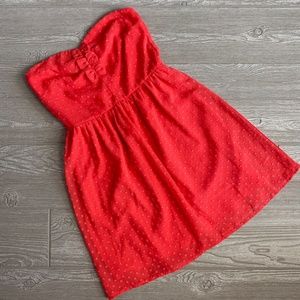 💜 BeBop Strapless Coral Chiffon Polka-dot Dress